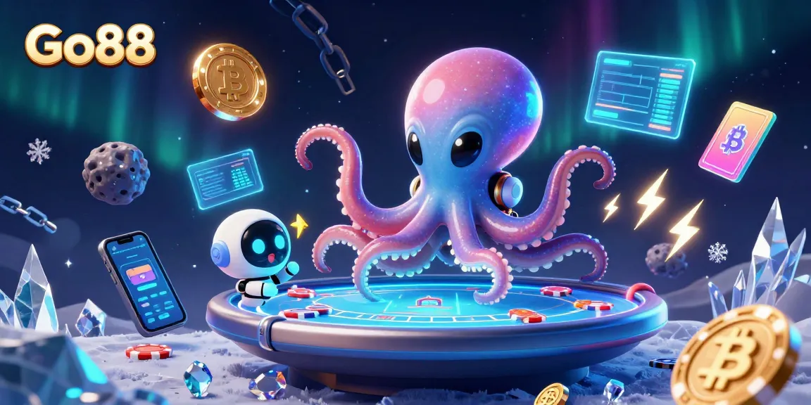 Engage in thrilling gaming adventures at Go88 with vibrant crypto elements and animated characters.