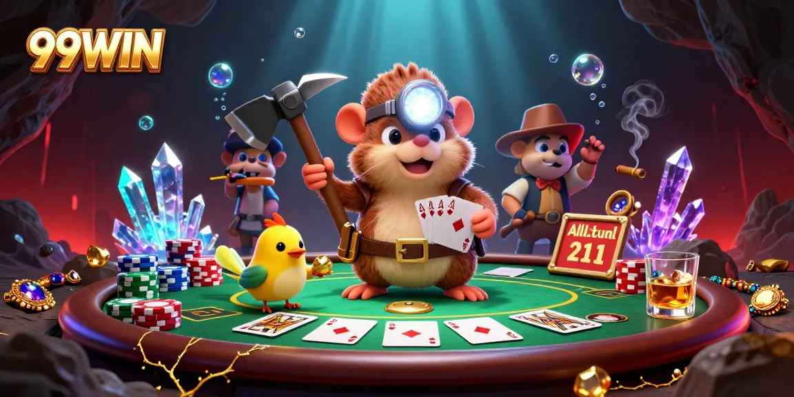 Experience thrilling gaming at 99WIN with a treasure hunter mole navigating a vibrant casino scene!