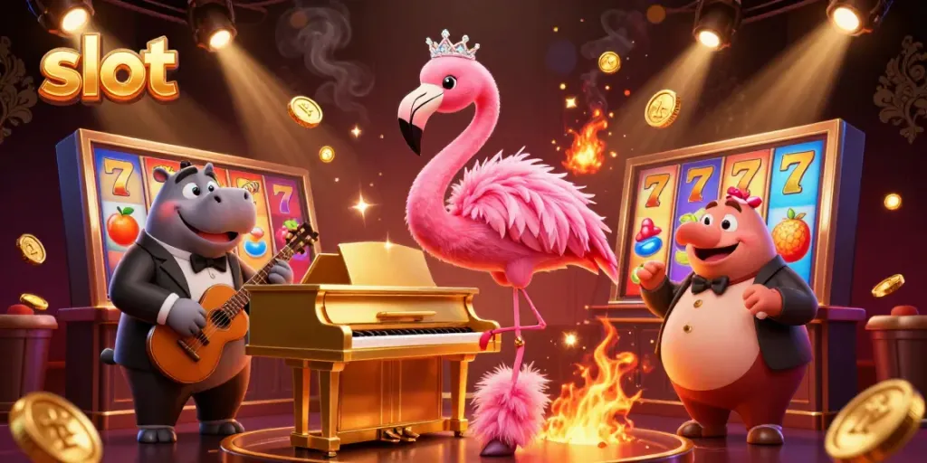 Experience thrilling slot gameplay with a vibrant casino scene filled with colorful slot elements.