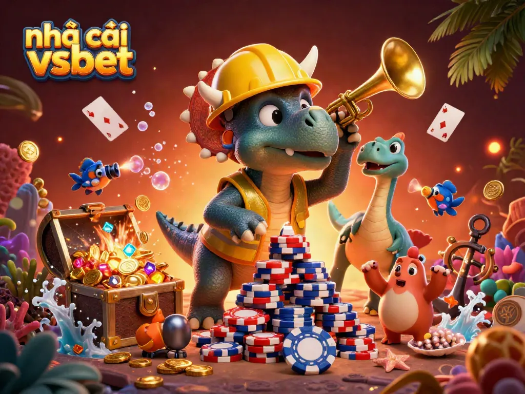 Experience the excitement of nhà cái vsbet with a vibrant 3D casino illustration featuring dynamic characters and gaming elements.
