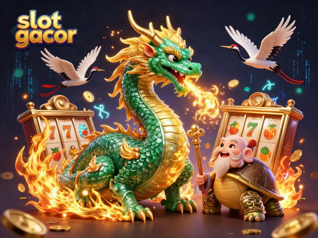 Experience the thrill of slot gacor games with a vibrant dragon and dynamic elements in this energetic casino scene.