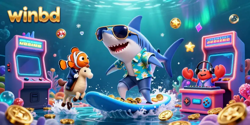 Experience the excitement of winbd with a vibrant underwater casino scene featuring unique characters.