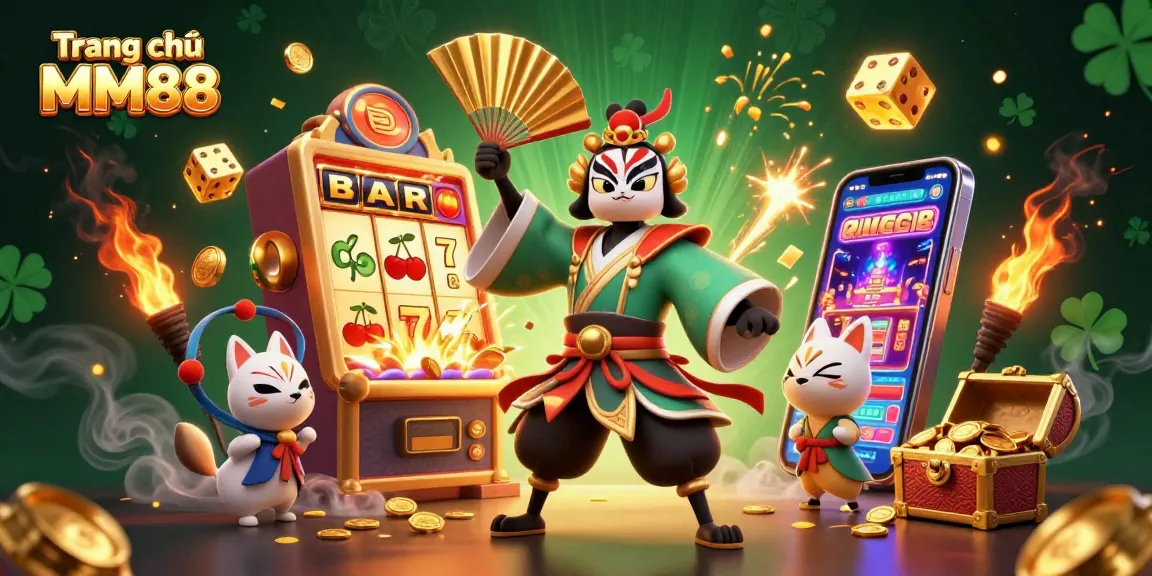 Engage with thrilling gameplay at Trang chủ MM88, featuring vibrant 3D casino elements and characters.