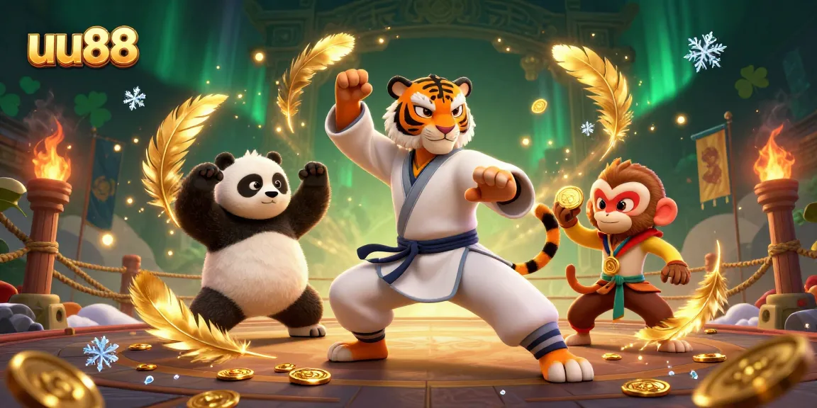 Experience thrilling gameplay and win rewards with uu88 at this dynamic online casino scene featuring cartoon characters.