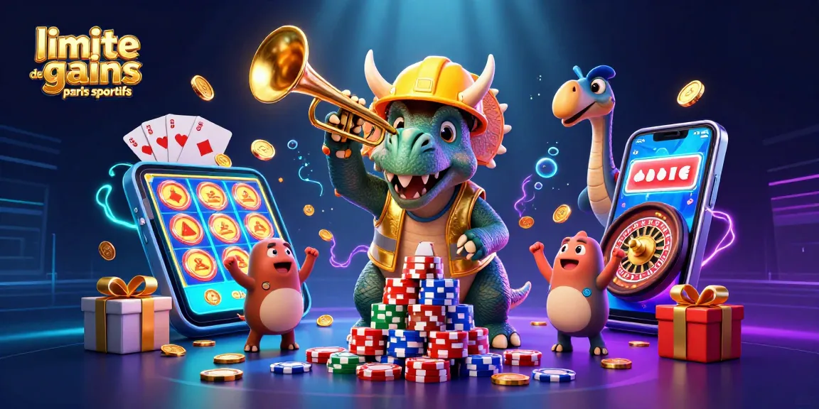 Découvrez les limites de gains paris sportifs avec une illustration dynamique de personnages de casino.