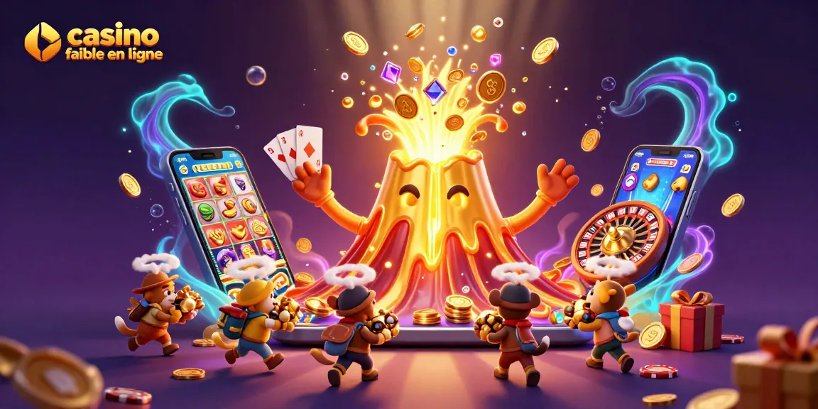 Profitez d'une expérience de casino fiable en ligne avec des trésors s'échappant d'un volcan doré animé.