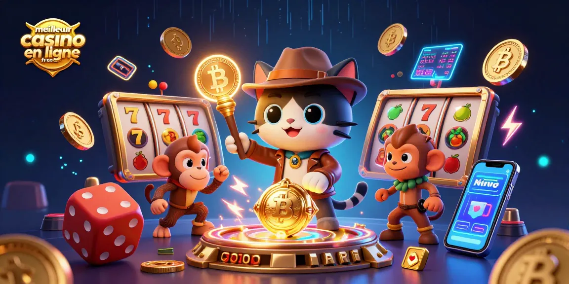 La scène magique présentent le meilleur casino en ligne France avec un chat explorateur et des éléments de jeu captivants.