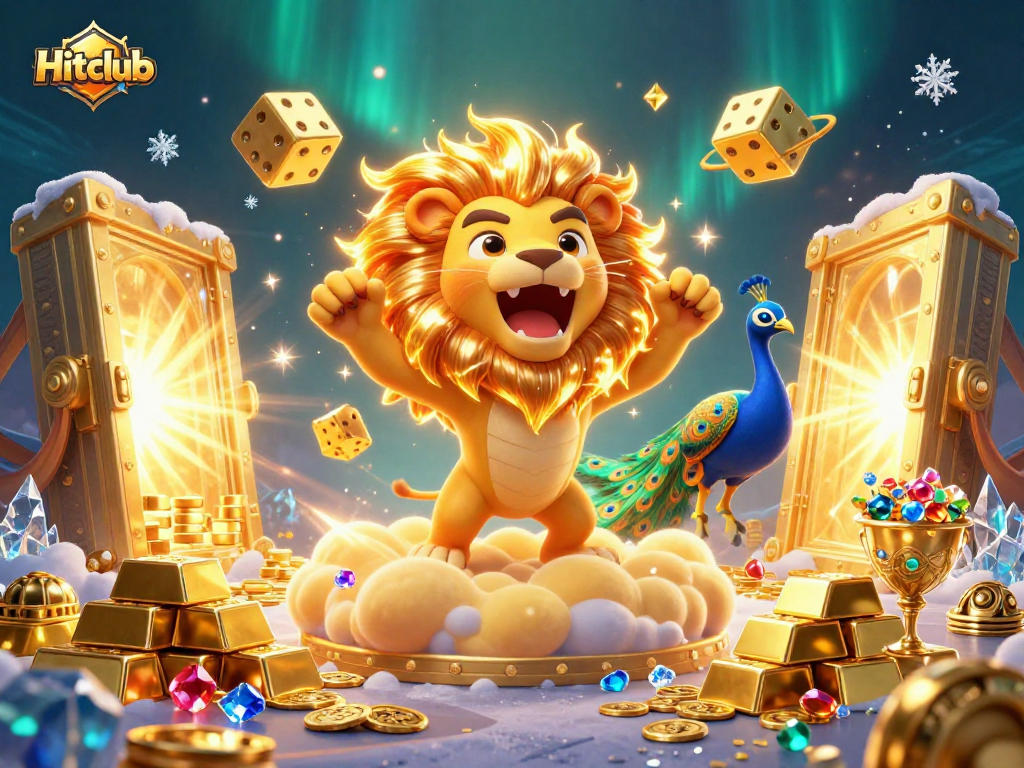 Experience the thrill at Hitclub with a vibrant 3D casino scene featuring winning characters and dazzling prizes.