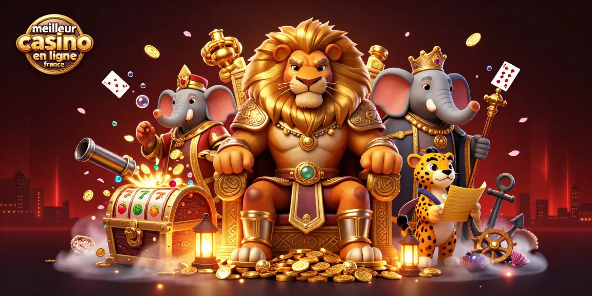 Admirez le meilleur casino en ligne France incarné par un lion majestueux sur un trône d'or.