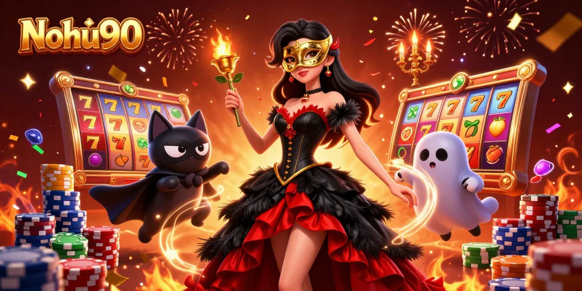 Nohu90 players enjoying a dynamic slot game scene with vibrant jackpots and colorful fruit symbols.