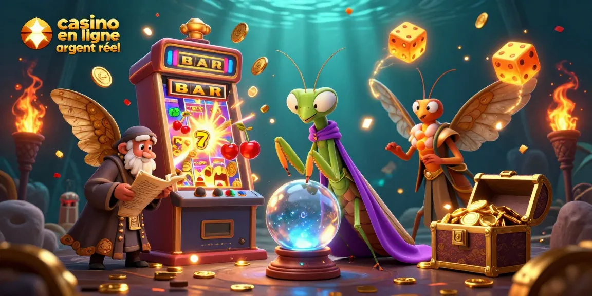 Jouez aux jeux de casino en ligne argent réel avec une illustration captivante de personnages mystiques.