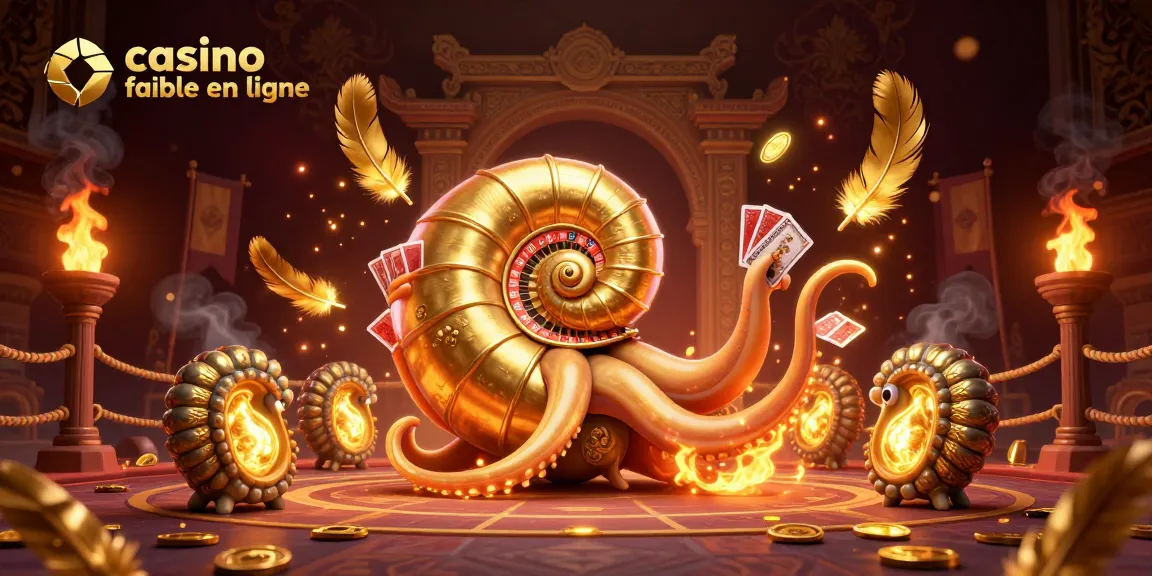 Illustration 3D captivante représentant un casino fiable en ligne avec un nautilus et des éléments dorés.