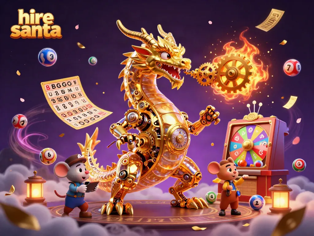 Engaging scene showcasing "hire santa" amidst vibrant lottery elements, enhancing festive gambling spirit.