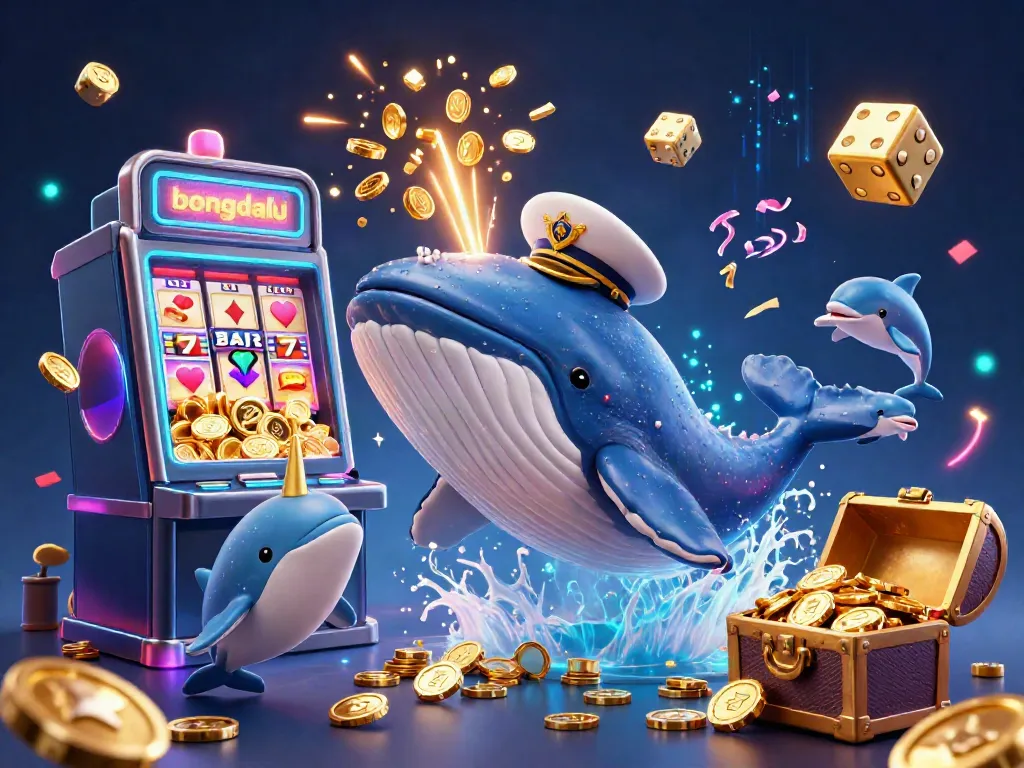 Bongdalu showcases a vibrant scene with a whimsical whale, narwhal, and dolphins among casino treasures.