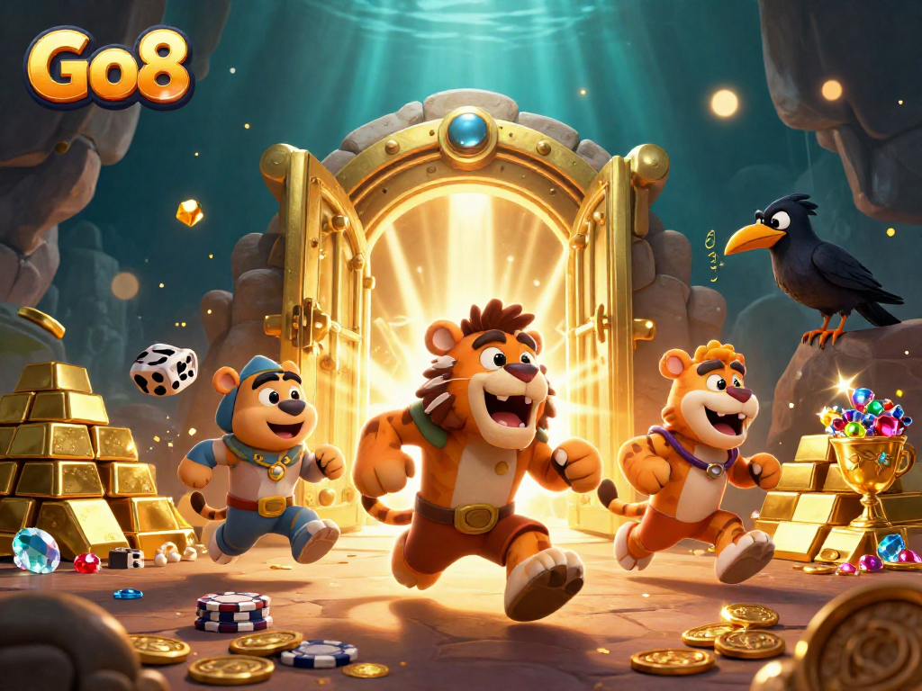 Go8 players enjoying dynamic casino games and winning treasures in a vibrant setting.