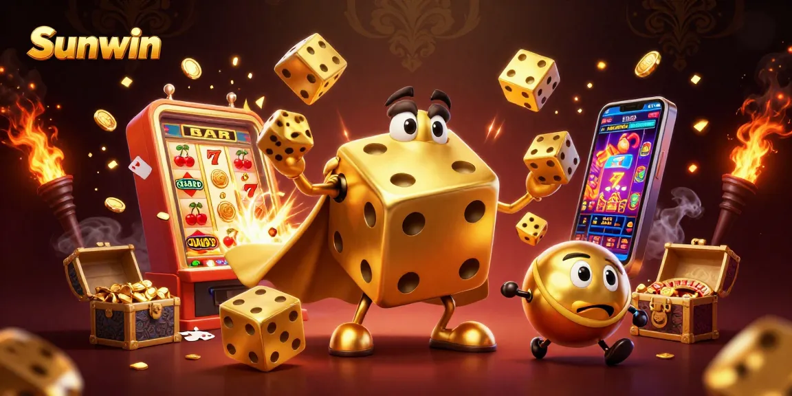 Play thrilling casino games and win big with Sunwin's vibrant 3D illustration of exciting gaming elements.