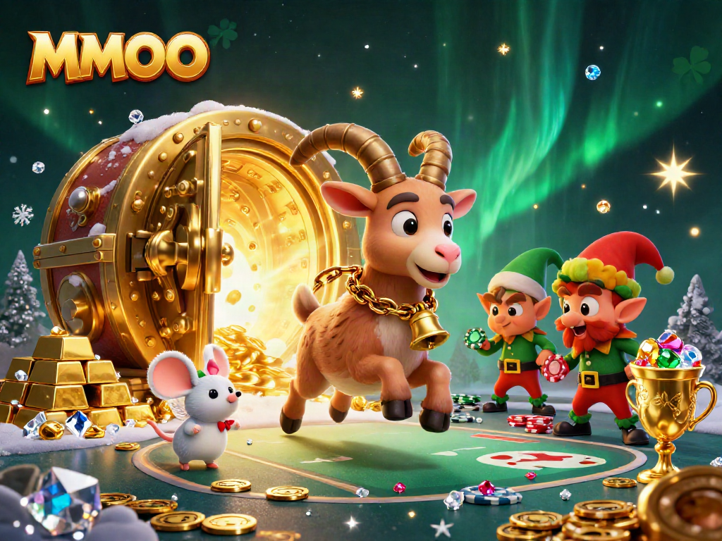 Join the festive Krampus at the MMOO casino, packed with glimmering treasures and playful chaos.