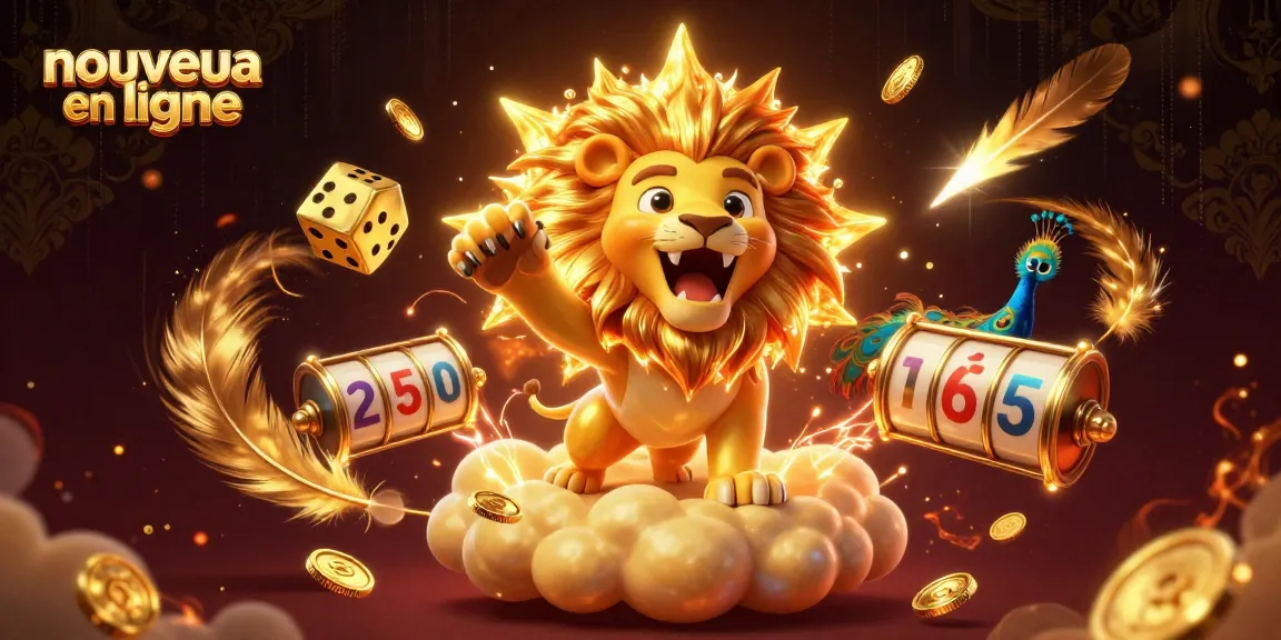 Jouer dans un nouveau casino en ligne avec un lion de soleil en 3D et des dés dorés.