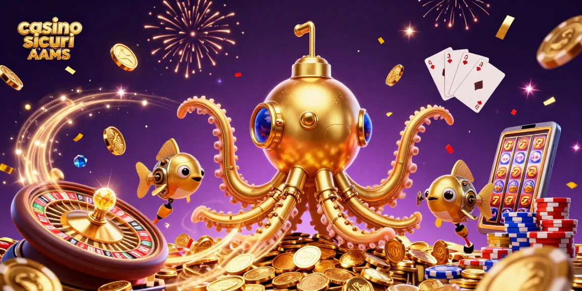 Gioca nei casino sicuri non AAMS con un'illustrazione vivace di una nave sottomarina e monete d'oro.