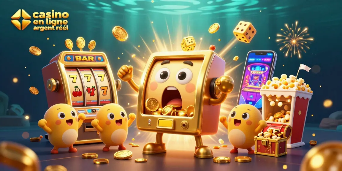 Jouez au casino en ligne argent réel avec une machine à sous dorée en pleine action libérant des pièces, dans un décor captivant.