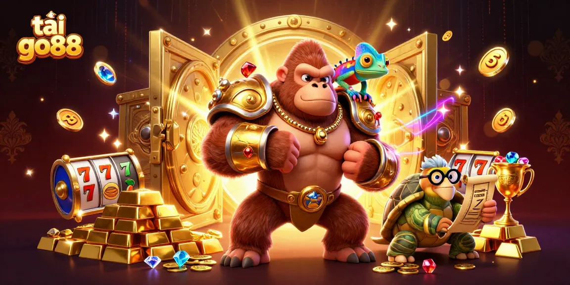 Experience the thrill of tải go88 with an exciting 3D casino scene featuring vibrant characters and treasures.