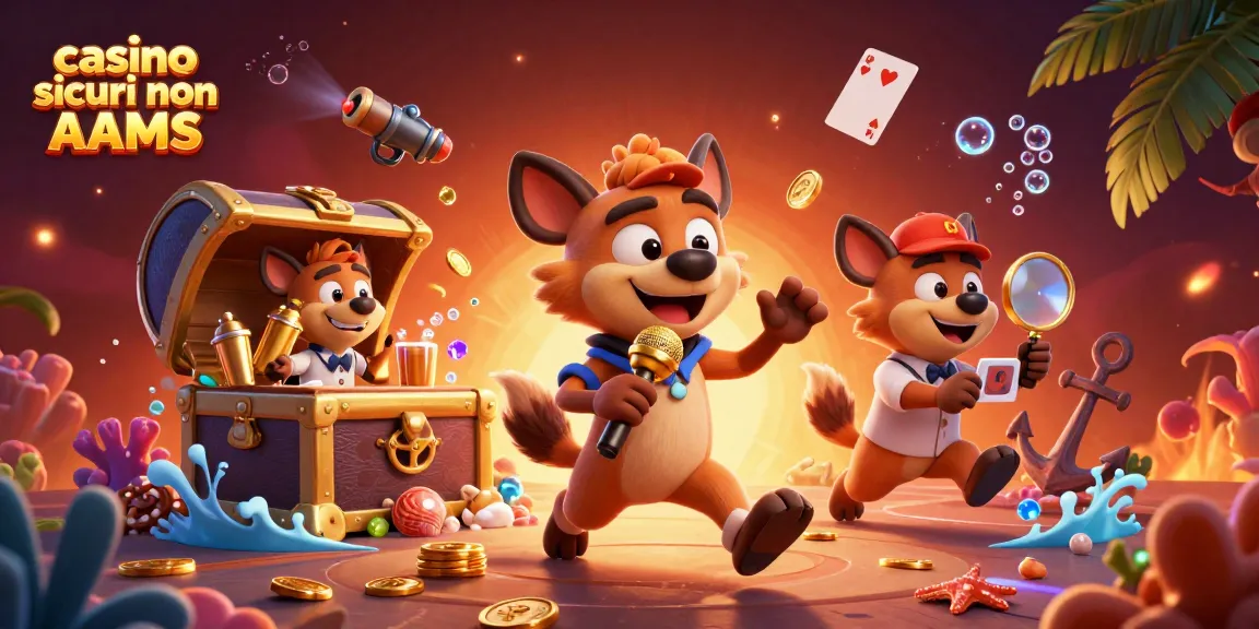 Incontra i casino sicuri non AAMS con scenari di divertimento e vincite brillanti in questa illustrazione vivace.