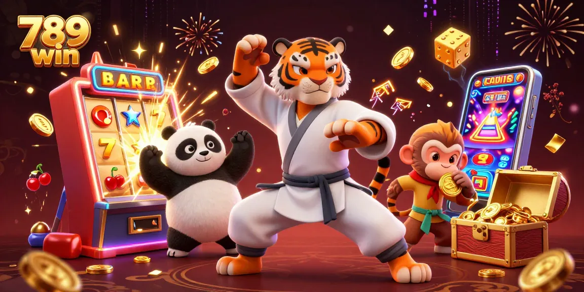 Experience the excitement of 789 win with our animated characters winning big at a dynamic slot machine.