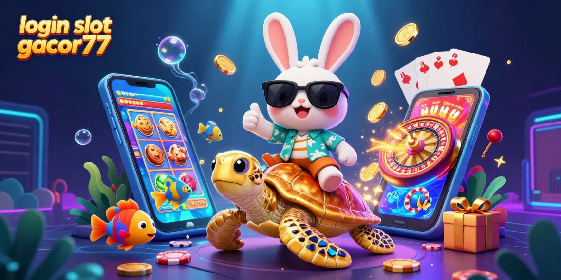 Experience exciting gameplay at login slot gacor77 with vibrant lucky rabbit and golden sea turtle illustration.