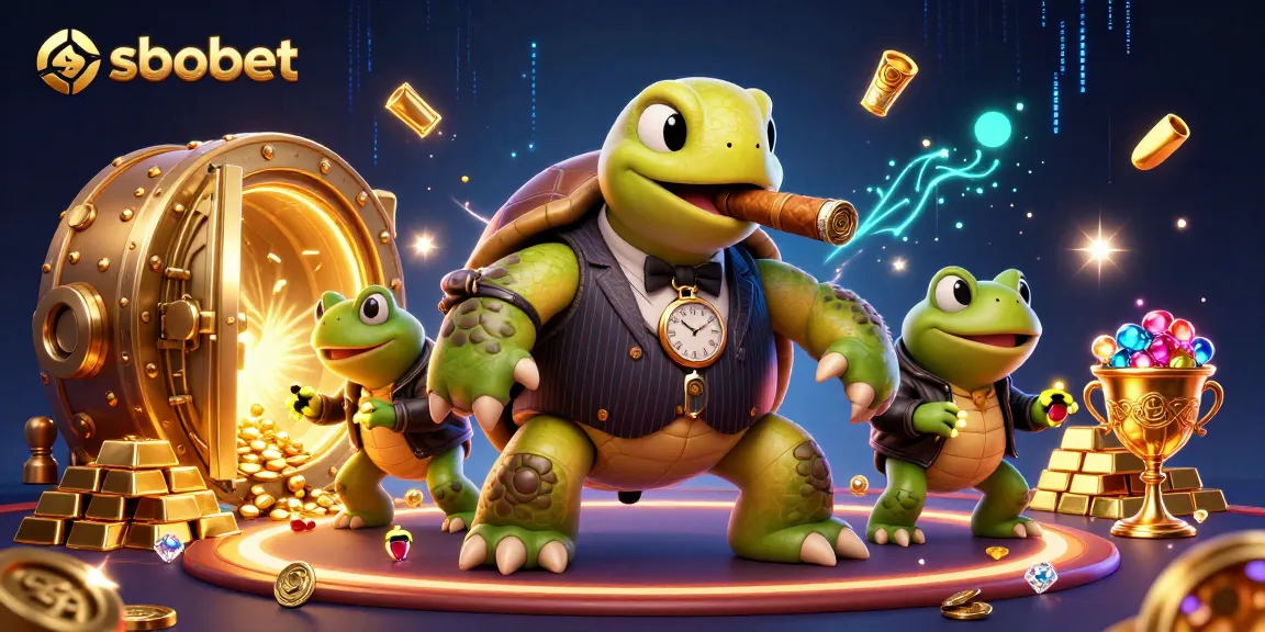 Engage with sbobet's vibrant 3D casino illustration featuring animated characters, gold treasures, and dynamic betting action.