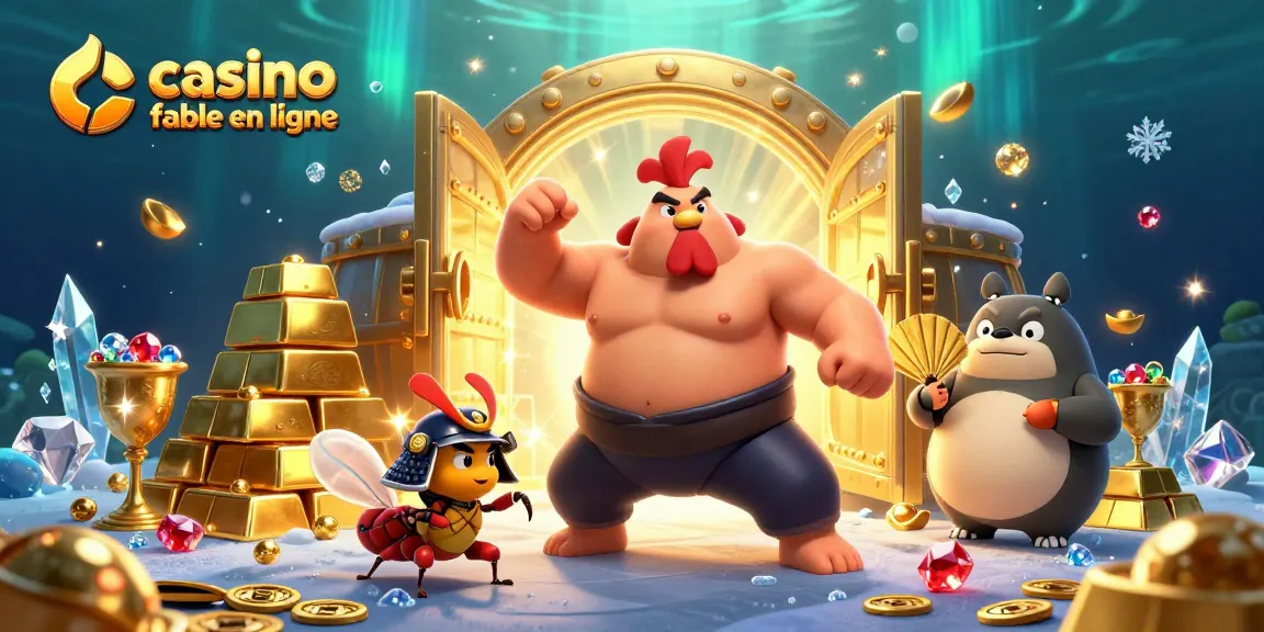 Affrontez la chance avec casino fiable en ligne, illustrant un sumo et un samouraï dans un monde de trésors.