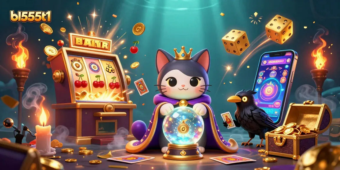 Spin the reels and win big at bl555t1 with vibrant slot machine explosions and fortune-telling characters.